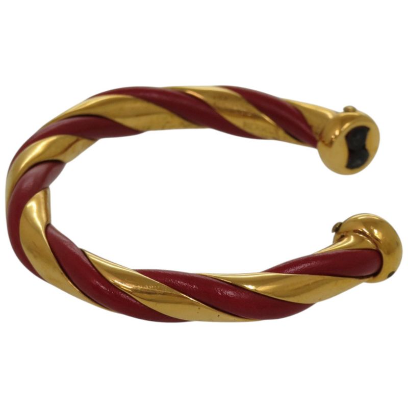 Hermes Twisted Metal Leather Red Gold Hardware Red Bangle 0079 Hermes