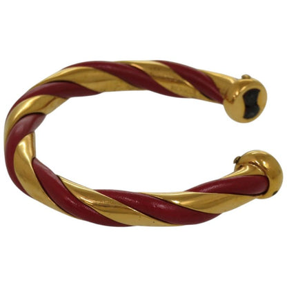 Hermes Twisted Metal Leather Red Gold Hardware Red Bangle 0079 Hermes