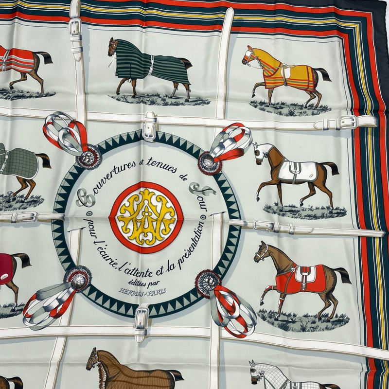Hermes Carre 90 Couvertures ET Tenues Horsehair Silk Scarf Multicolor