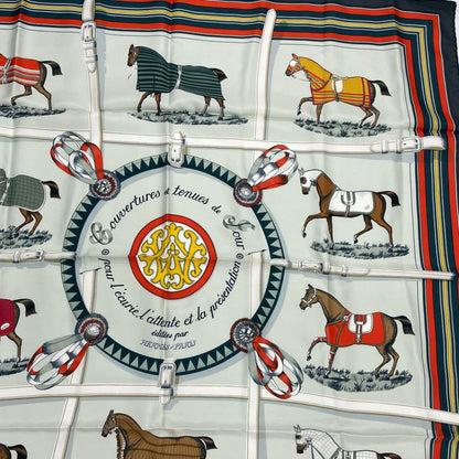 Hermes Carre 90 Couvertures ET Tenues Horsehair Silk Scarf Multicolor