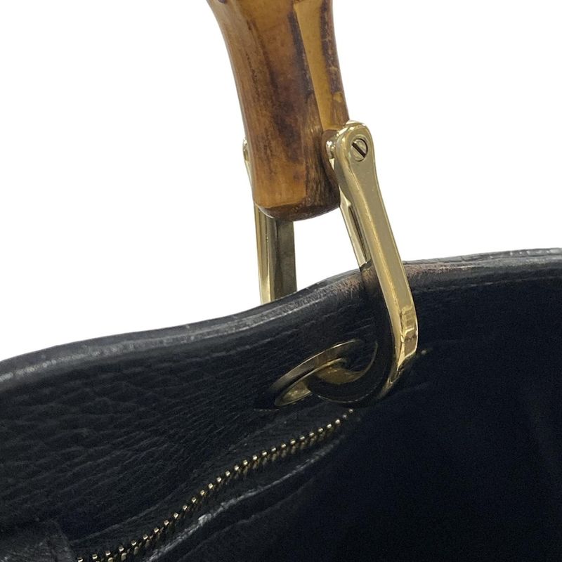 Gucci Bamboo Shopper Tote Bag 323660 Black And Brown Leather
