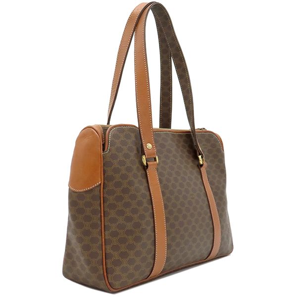 Celine Handbag Macadam Tote PVC Leather Brown Gold Hardware Total Triomphe Logo