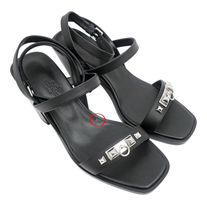 Hermes Sandals Eveless BK Svhardware 37 1 2 Leather Ankle Strap Women's