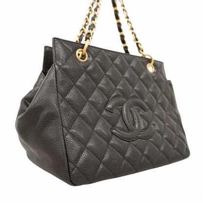 Chanel Handbag Matelasse Chain Caviar Skin Black Gold Hardware Women