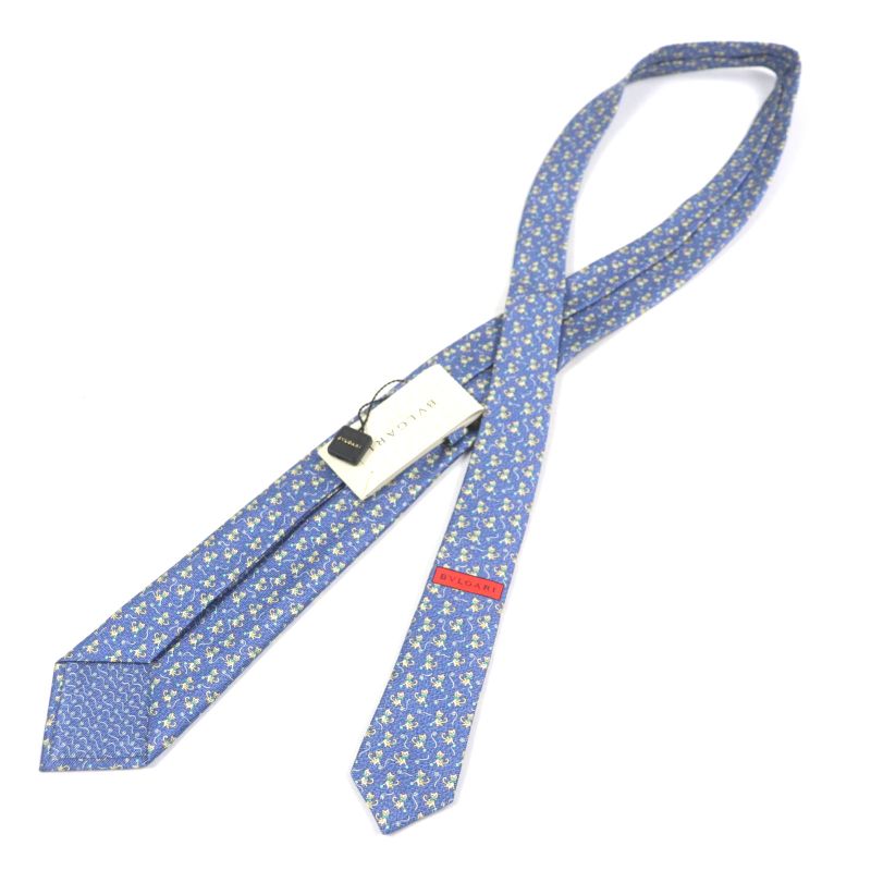  Bvlgari 100% Silk All-over Cat Wool Ball Tie Blue With Box Made In Italy