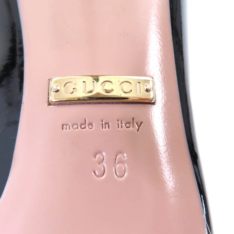 Gucci 388314 Interlocking G Pointed Toe Patent Leather Pumps Black 36 With Box