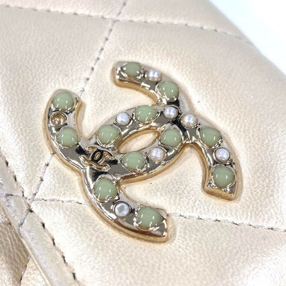 Chanel Matelasse Trifold Wallet Lamb Skin Ap2809 White Gold Hardware Coco Pearl