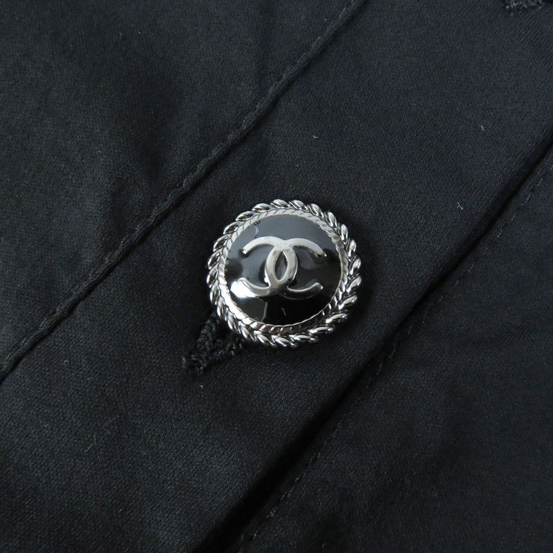 CHANEL P57567 100% Cotton Coco Mark Button Round Neck Short Sleeve Dress Mini