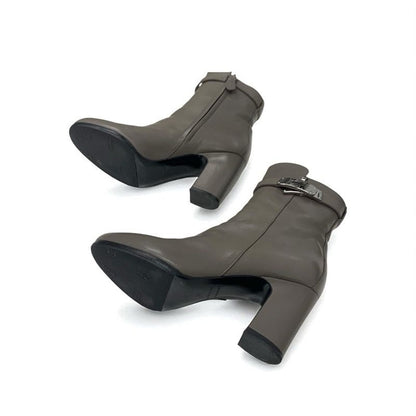 Hermes Boots Short Shoes Leather Grey Silver Kelly Hardware
