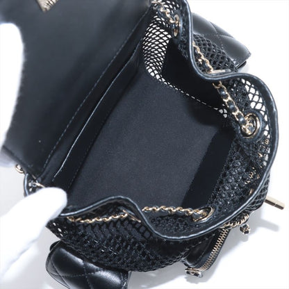 Chanel Quilted Lambskin Chain Backpack Mesh Black Gold Random Plate