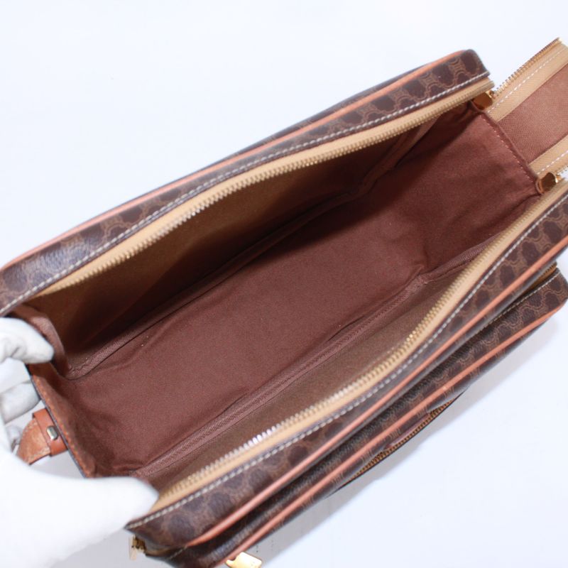 Celine Macadam Leather X PVC Brown Shoulder Bag Gold