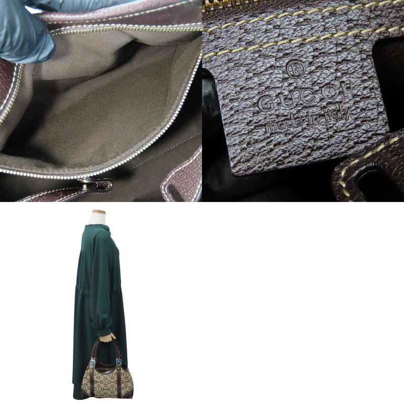 Gucci Handbag 145761 Horsebit Canvas Leather Beige Brown Gold Hardware Casual