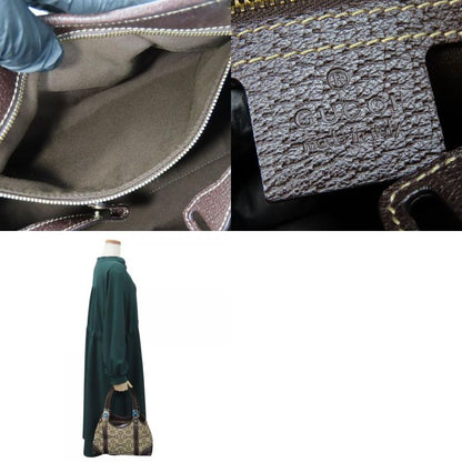 Gucci Handbag 145761 Horsebit Canvas Leather Beige Brown Gold Hardware Casual