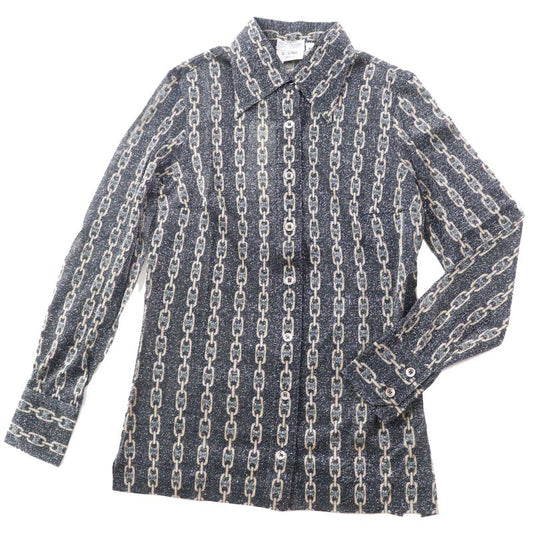 Celine Rare Old Celine Triomphe Chain Pattern Lame Long Sleeve Shirt Black