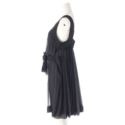 Chanel Silk Coco Mark Camellia Ribbon Camisole Dress P45488 Black 36