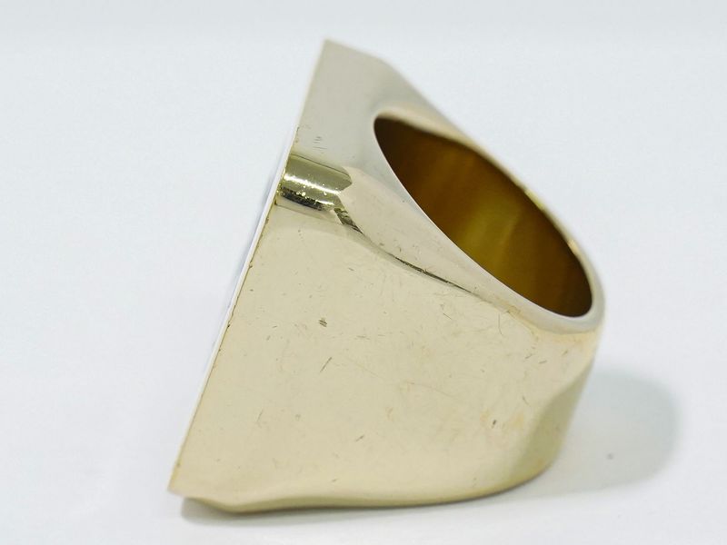 Authentic Chanel Coco Mark Ring Size 10 GP Gold Plated White Black Coco Mark