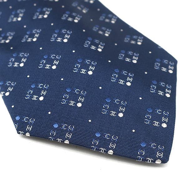 Chanel Necktie Coco Mark Block 10cm (3.94in) Silk Navy Blue