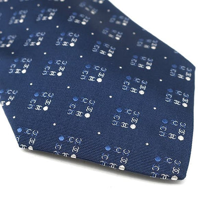 Chanel Necktie Coco Mark Block 10cm (3.94in) Silk Navy Blue