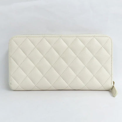 Chanel Long Zip Wallet Ap3337 Matelasse Caviar Skin White Gdhardware