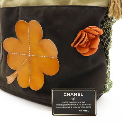 Chanel Fishnet Rope Coco Mark Camellia Tote Handbag Canvas Leather Wood Black