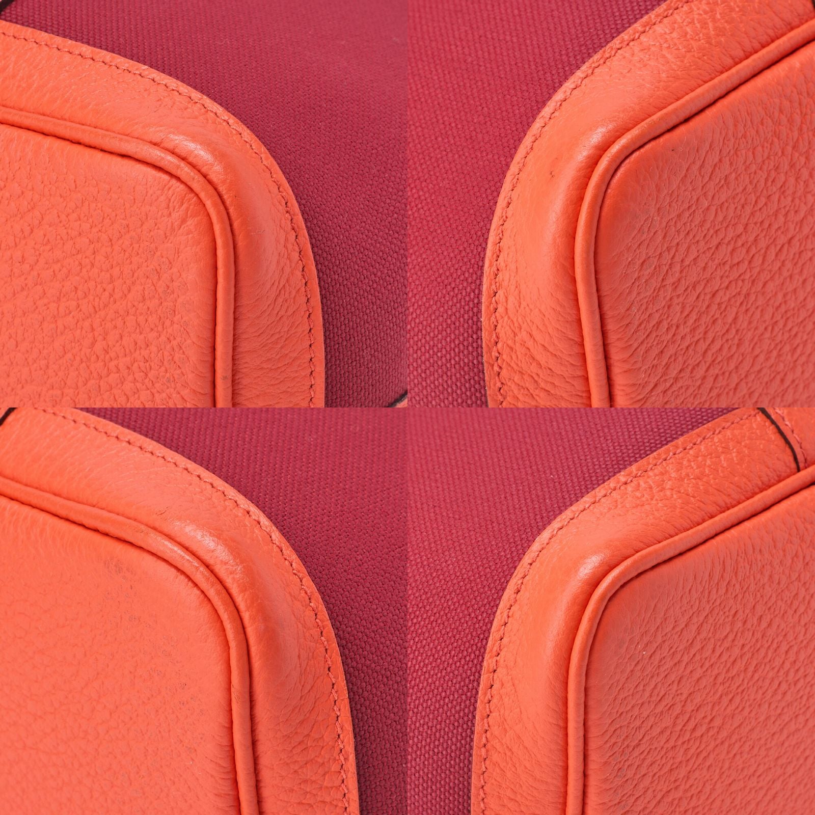 Hermes Garden Party TPM Tote Bag Toile Officier Rouge Grenat X Orange Poppi