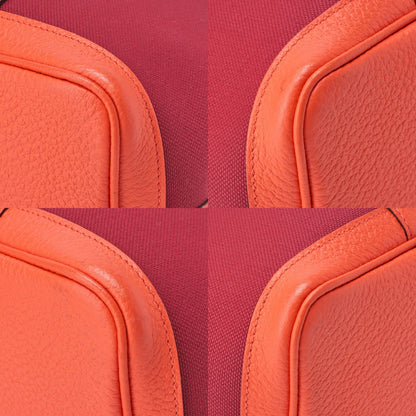 Hermes Garden Party TPM Tote Bag Toile Officier Rouge Grenat X Orange Poppi