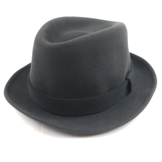 Hermes 100% Wool Rabbit Felt Hat With Ribbon Dark Gray 57 Made In Italy