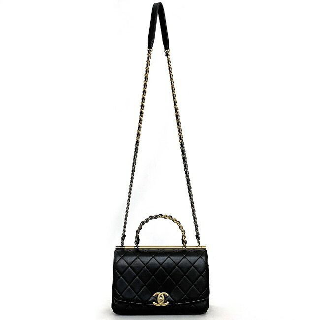 Chanel Top Handle 2way Bag Black Gold Silver