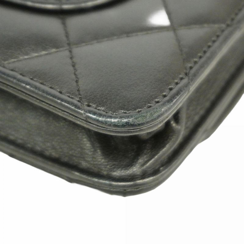 Chanel Shoulder Wallet Matelasse Lambskin Black Silver Hardware Women