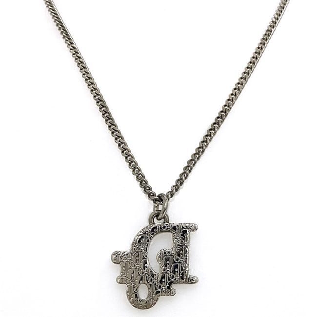 Christian Dior Long Necklace Silver Light Blue