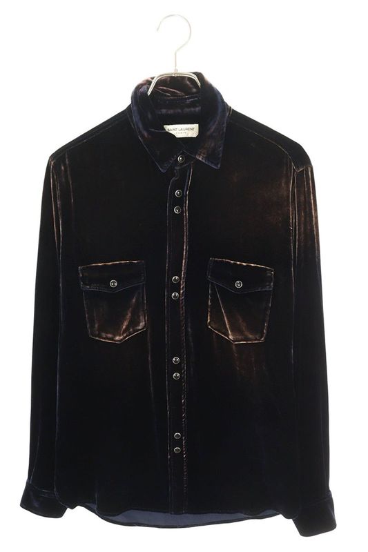 Saint Laurent Paris 605582 Y555v Velvet Long Sleeve Shirt Men's S