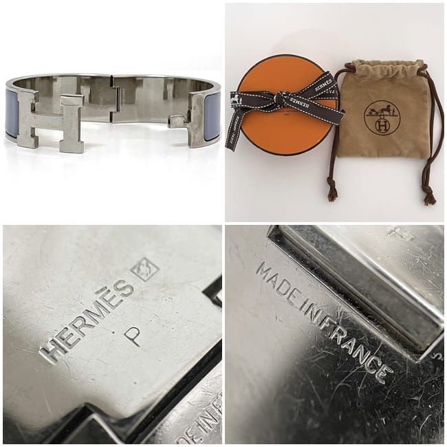 Hermes Bangle Click Clack Silver Light Blue Excellent Condition Metal