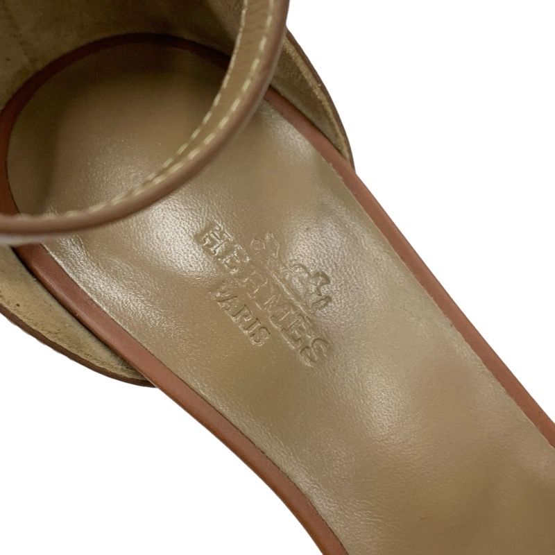 Hermes Legend Sandals Shoes Leather Brown Unused Wedge Sole Ankle Strap