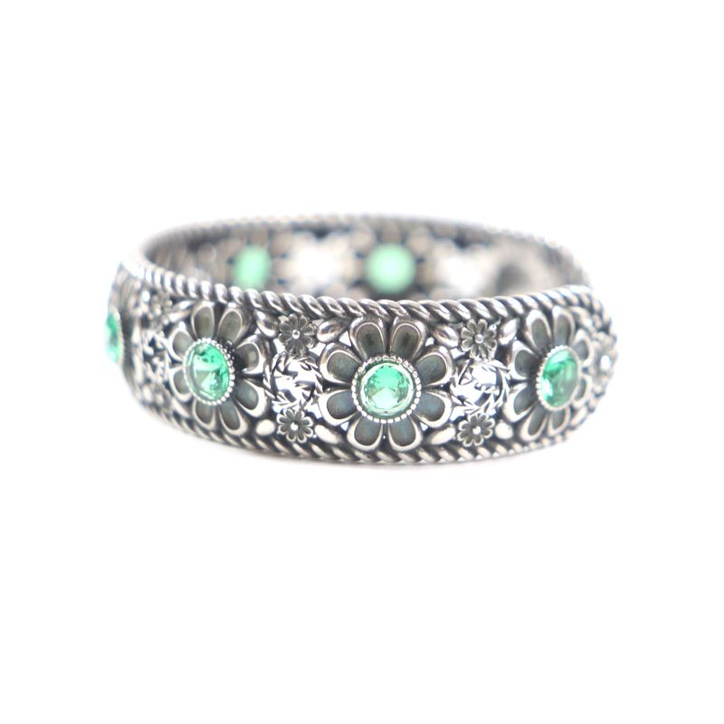 Gucci Crystal Floral Interlocking G Bangle Bracelet Ag925 Silver Green 16 With