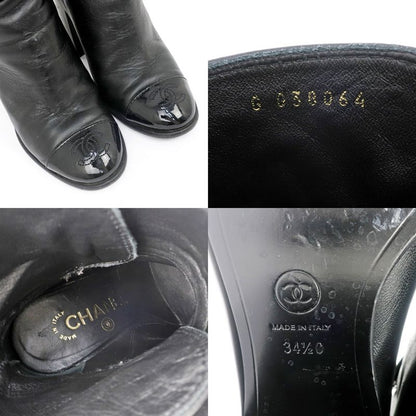 Chanel Ankle Boots 34 1 2C Black G38064 Leather Patent CC Mark Shoes