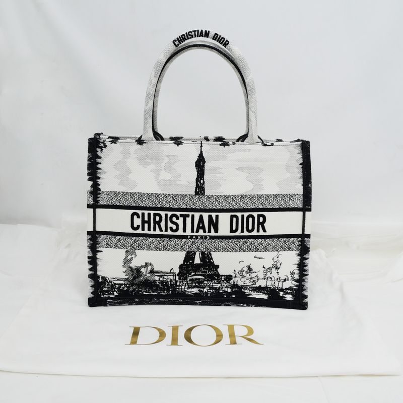 Christian Dior Book Tote Eiffel Tower Monotone Black And White Handbag