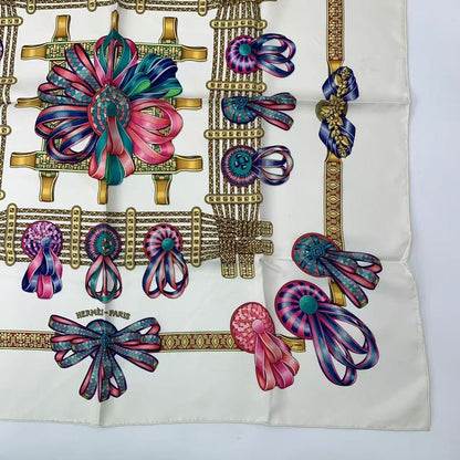 Hermes Scarf Carre 90 LES Rubans DU Cheval Horse Ribbon Silk White