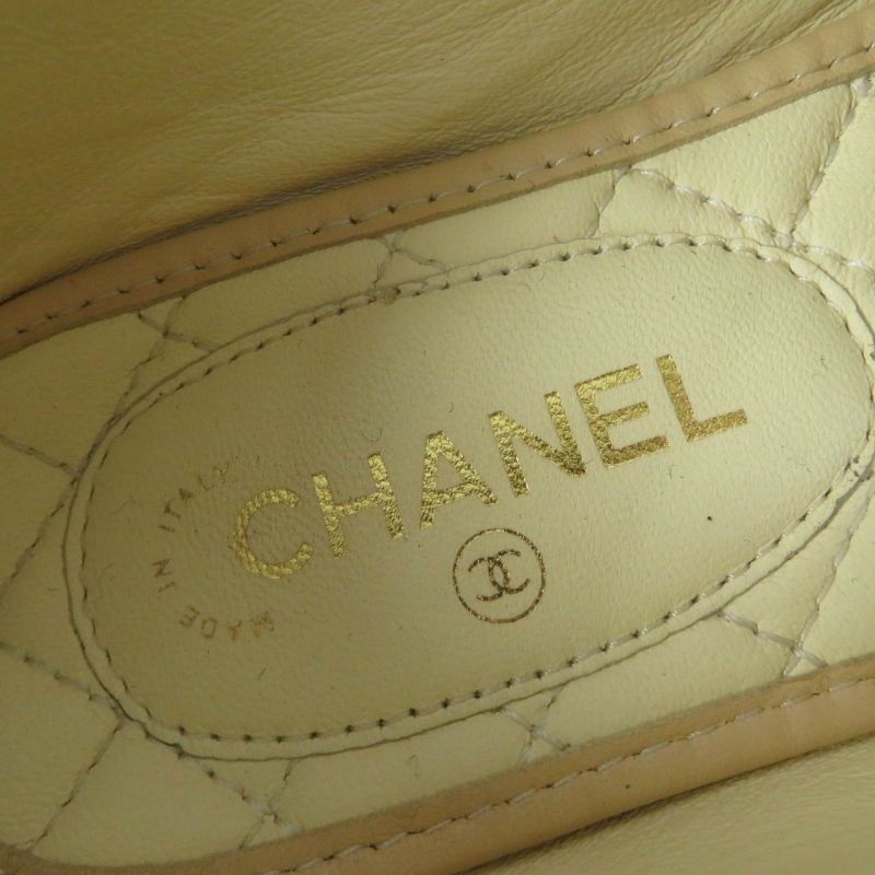 CHANEL 17G G31630 Flat Leather Shoes With Coco Mark Black Beige 34.5 With Box