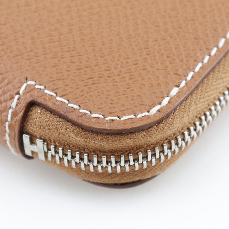 Hermes Azap Silk-in Vaux-epson Brown □Q Ladies Long Wallet