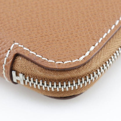Hermes Azap Silk-in Vaux-epson Brown □Q Ladies Long Wallet