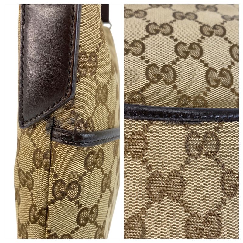 Gucci Beige Brown Silver Hardware GG Canvas/leather 145857 Shoulder Bag