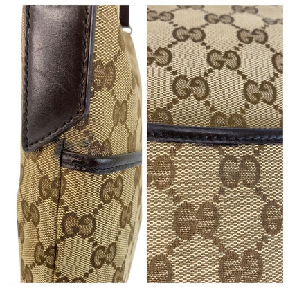 Gucci Beige Brown Silver Hardware GG Canvas/leather 145857 Shoulder Bag