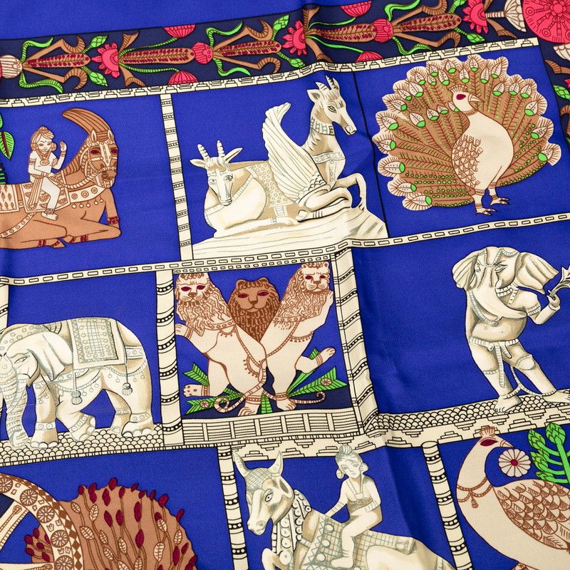 Hermes Carre 90 Torana Blue Multicolor Silk Women Hermes