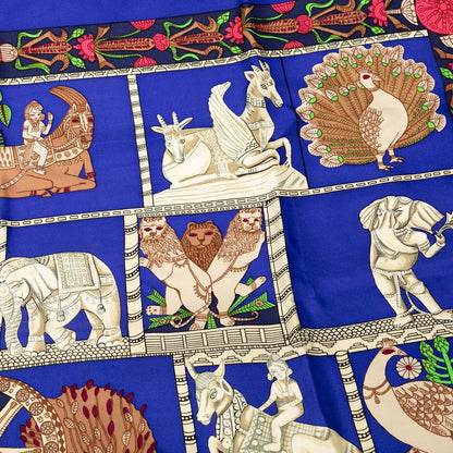 Hermes Carre 90 Torana Blue Multicolor Silk Women Hermes