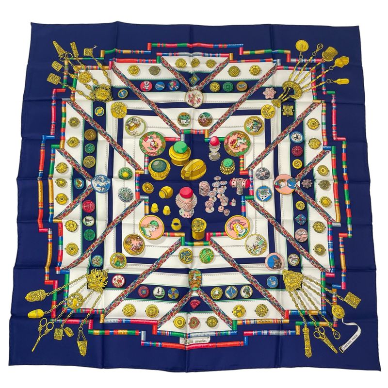 Hermes Silk Scarf Carre 90 Petite Main Seamstress Navy