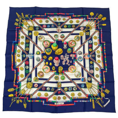 Hermes Silk Scarf Carre 90 Petite Main Seamstress Navy