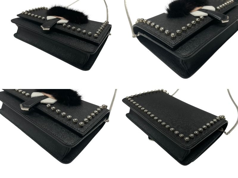 Fendi Shoulder Bag Chain Wallet Karl Lagerfeld Leather Black Silver — view 7