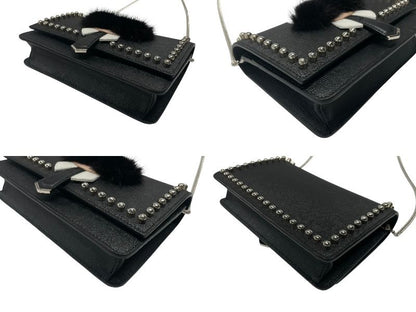 Fendi Shoulder Bag Chain Wallet Karl Lagerfeld Leather Black Silver — view 7