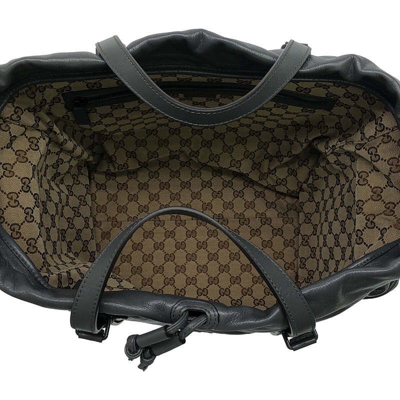 Gucci - 725664 Drawstring Leather Tote Bag Lined With GG Total Logo - Gray -