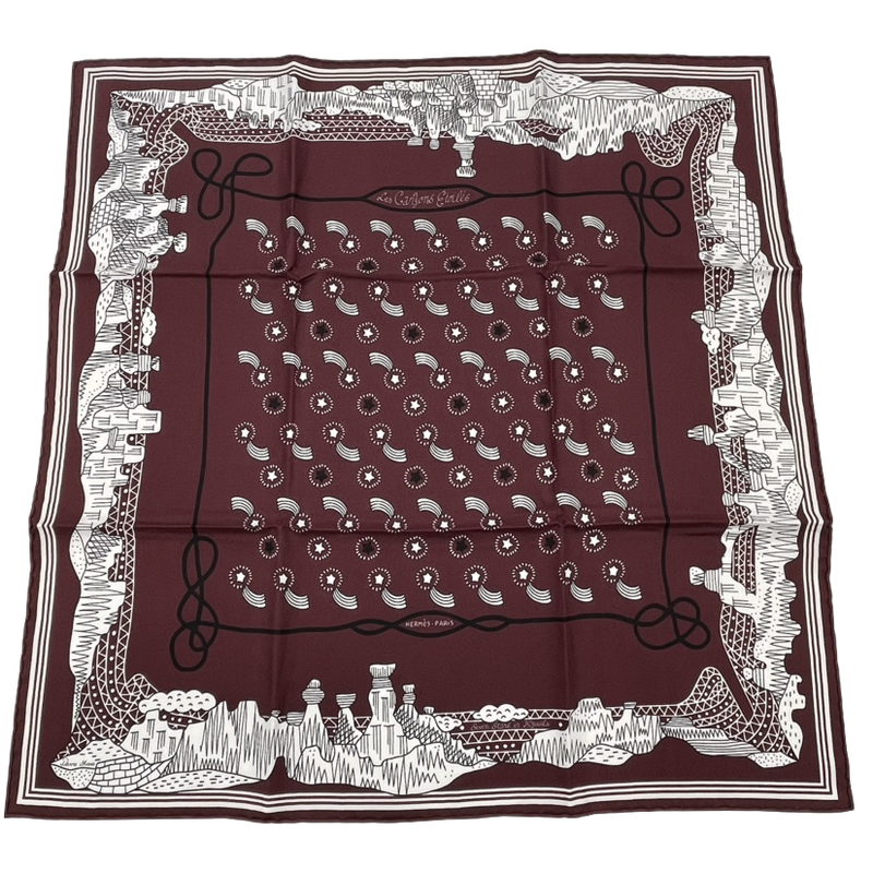 Hermes Scarf LES Canyons Etoiles From The Canyon To The Stars Silk Bordeaux
